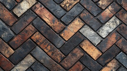 Vintage Herringbone Pattern of Dark and Warm Colored Bricks