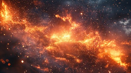 Cosmic Explosion with Fiery Red and Orange Colors in Space Background
