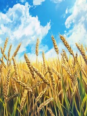 Fototapeta premium Illustration, Wheat field in anime style