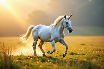 Obraz premium Unicorn Mare and Foal Running Free, forest, freedom, unicorn