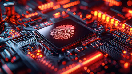 Fototapeta na wymiar Secure SSD drive with biometric authentication scanning a fingerprint in a futuristic design for enhanced cyber security