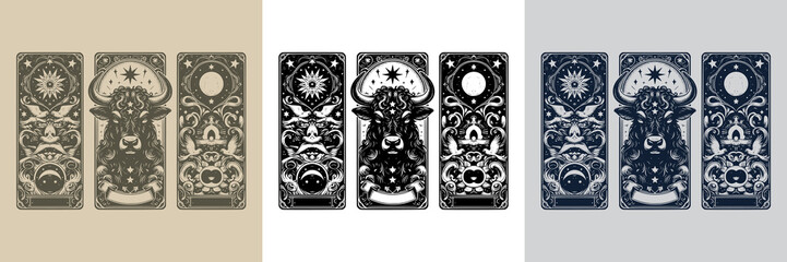 abstract line bull vector playing card tattoo design