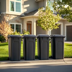 Black Recycling Bins Lined Up For Recycling