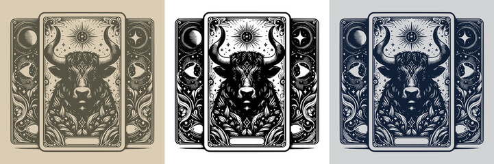 fierce horned bull vector playing card tattoo design