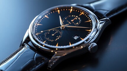 Fototapeta premium Elegant Men's Wristwatch on Dark Background