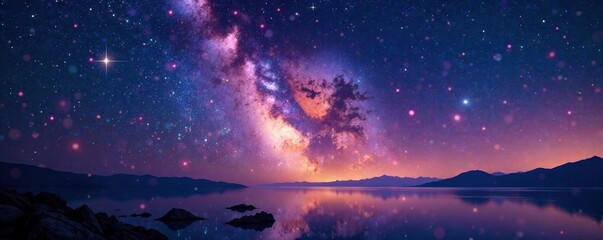 Fototapeta premium Vibrant Milky Way panorama with twinkling stars and stardust, astronomy, starry sky, universe
