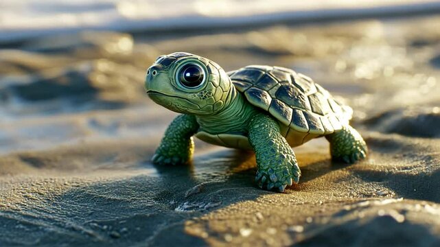 Penyu di atas batu dengan detail makro dan warna hijau cokelat di alam liar