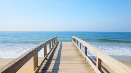 Obraz premium Tranquil Wooden Pier Overlooking Serene Ocean and Clear Sky