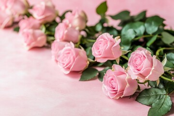 Obraz premium A beautiful background of pink roses in soft focus, creating an elegant and romantic atmosphere for Valentine's Day or wedding projects