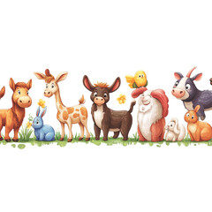 Adorable Farm Animals Together Happy Barnyard Friends Peaceful Pasture Scene,