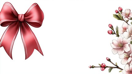 Obraz premium Elegant Red Ribbon Bow with Blossoming Floral Arrangement Design