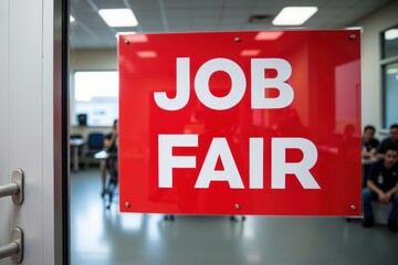 Fototapeta premium Bold job fair sign hanging at the entrance of a professional event space