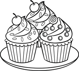 Three Delicious Cupcakes with Cherries, Sprinkles, and Sweets