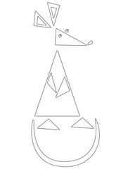 Mouse made of triangles, a funny animal made of geometric shapes - a vector linear picture with an editable outline. Cute Rat for icon, sign or coloring page. Outline.	