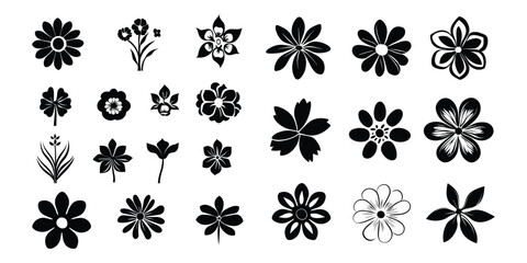 Flower icon set silhouettes, Abstract flower icon on white background