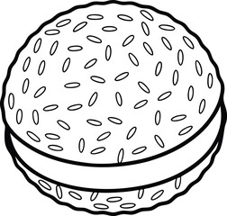 Sesame Seed Cookie, Round, Bakery, Sweet, Dessert, Snack, Outline, Illustration, Black, White