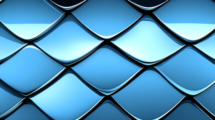 Fototapeta premium Blue Scallop Pattern Repetitive Tile Design Artistic Textured Wall Surface with Dark Seam Lines