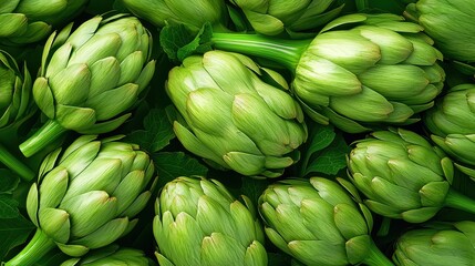 Fototapeta premium Fresh Green Artichokes Gathered Together on a Vibrant Background