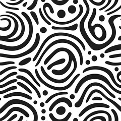 Fototapeta premium Bold Abstract Organic Shape Pattern in Black and White Seamless Design Graphic Background