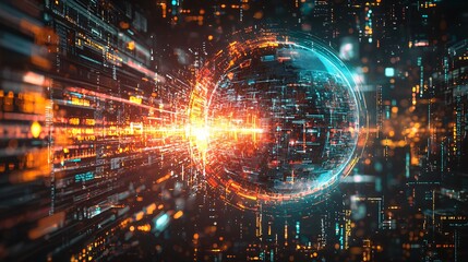 Data sphere digital flow, futuristic tech background