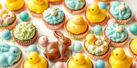 Obraz premium Easter Delight: Sweet Treats with Choco Bunnies and Marshmallow Chicks