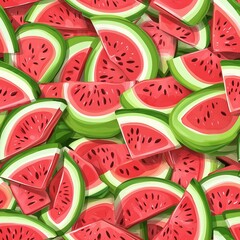 Watermelon pieces background. Food, fruit  illustration. Seamless pattern.