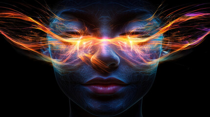 Illuminated face surrounded by glowing brainwave patterns representing the influence of emotional marketing