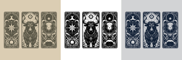 detailed bull vector playing card tattoo design