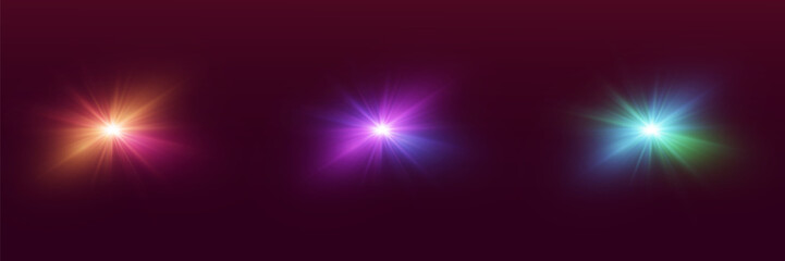 Obraz premium Collection of magical light flashes, glare explosion and stars. Vector illustration