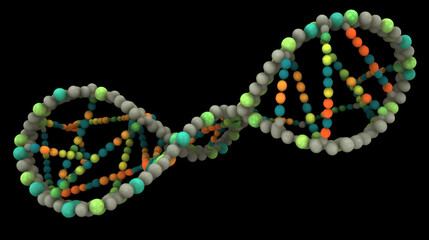 Helix structure with methyl tags illustrating chemical modification in a biological context