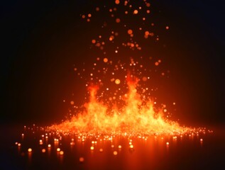 Glowing particles rising from fire casting dynamic shadows on dark background