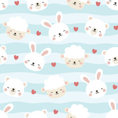 Animals Cute Seamless Pattern, adorable design for kids, vector illustration