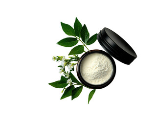 Natural skincare cream botanical garden product clean aesthetic top-down view transparent background