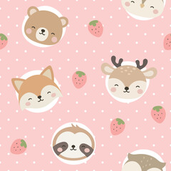 Animals Cute Seamless Pattern, adorable design for kids, vector illustration
