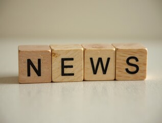 Wooden cubes showing the word news on reflective surface