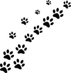 Paw Prints Trail Black, White, Animal Tracks, Dog, Cat, Pet, Footprint, Pathway, Design, Graphic