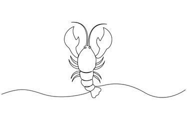 Continuous line drawing of lobster crayfish. One line of lobster crayfish, Single one line drawing crawfish posing. Animals with claws. Used to catch prey.