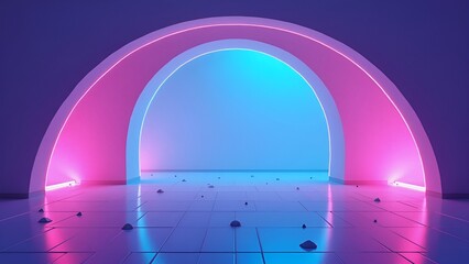 Elegant modern arch design with vibrant neon glow, abstract triangular patterns, and dynamic lighting. A premium digital background for copy space, web templates, and creative visuals