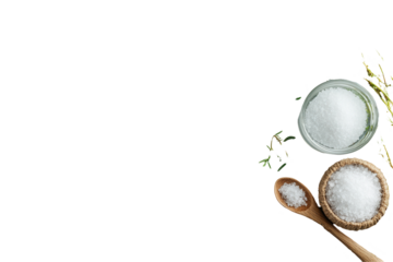 Sea salt display kitchen counter food minimalist environment top view transparent background