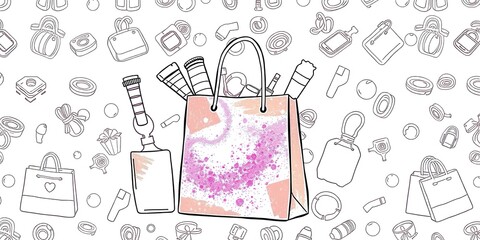 Elegant Shopping Bag Line Art with Textured Background