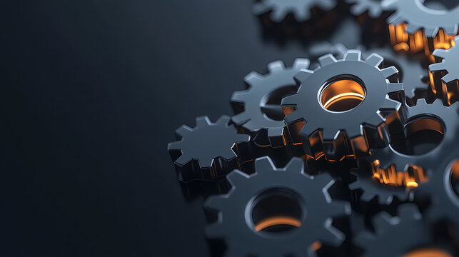 Shiny metal gears with reflective surface, symbolizing productivity and efficiency