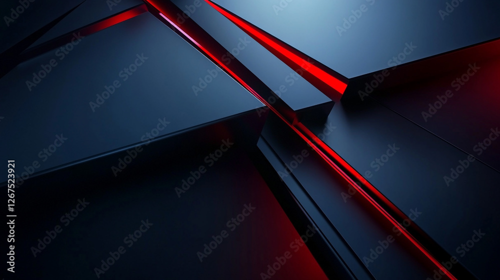Poster intricate patterns of light and shadow create a striking abstract composition with bold red accents