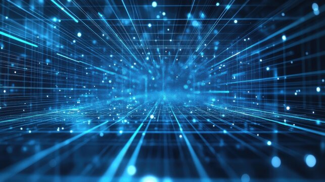 Blue virtual technology background with lines and grids