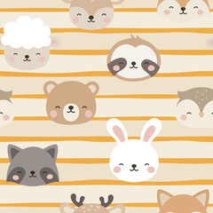 Animals Cute Seamless Pattern, adorable design for kids, vector illustration
