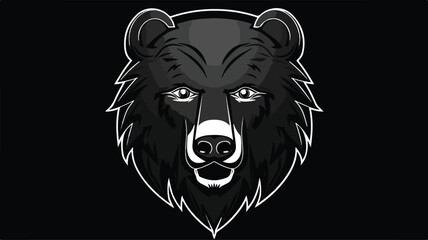 This image is a stylized black bear head. It features a white nose, mouth, and piercing eyes set against dark fur.