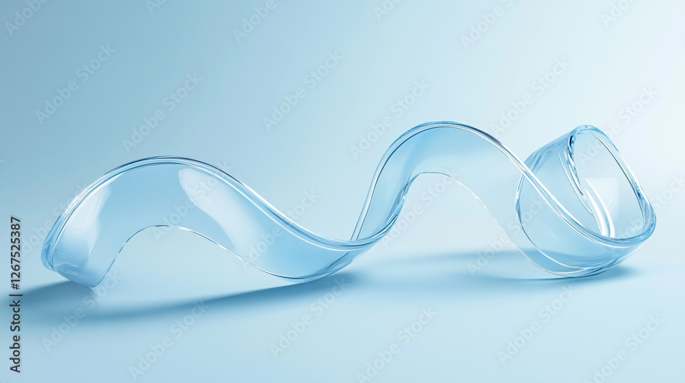 Poster flowing curves of translucent material create an elegant and modern display on a soft blue backgroun