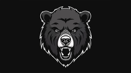 This image is a stylized black bear head. It features a white nose, mouth, and piercing eyes set against dark fur.
