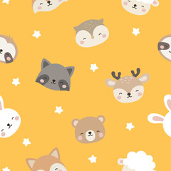 Animals Cute Seamless Pattern, adorable design for kids, vector illustration