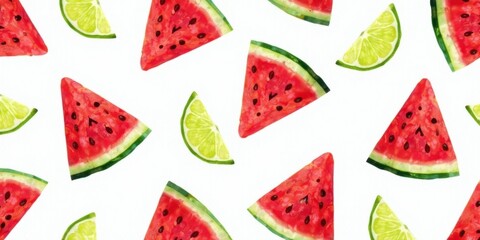 Refreshing Summertime Watermelon and Lime Slices Pattern Featuring Vibrant Colors and Juicy Textures Ideal for Backgrounds and Designs