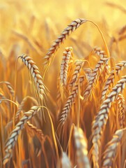 Obraz premium Golden wheat field glowing in afternoon sunlight, wheat, agriculture